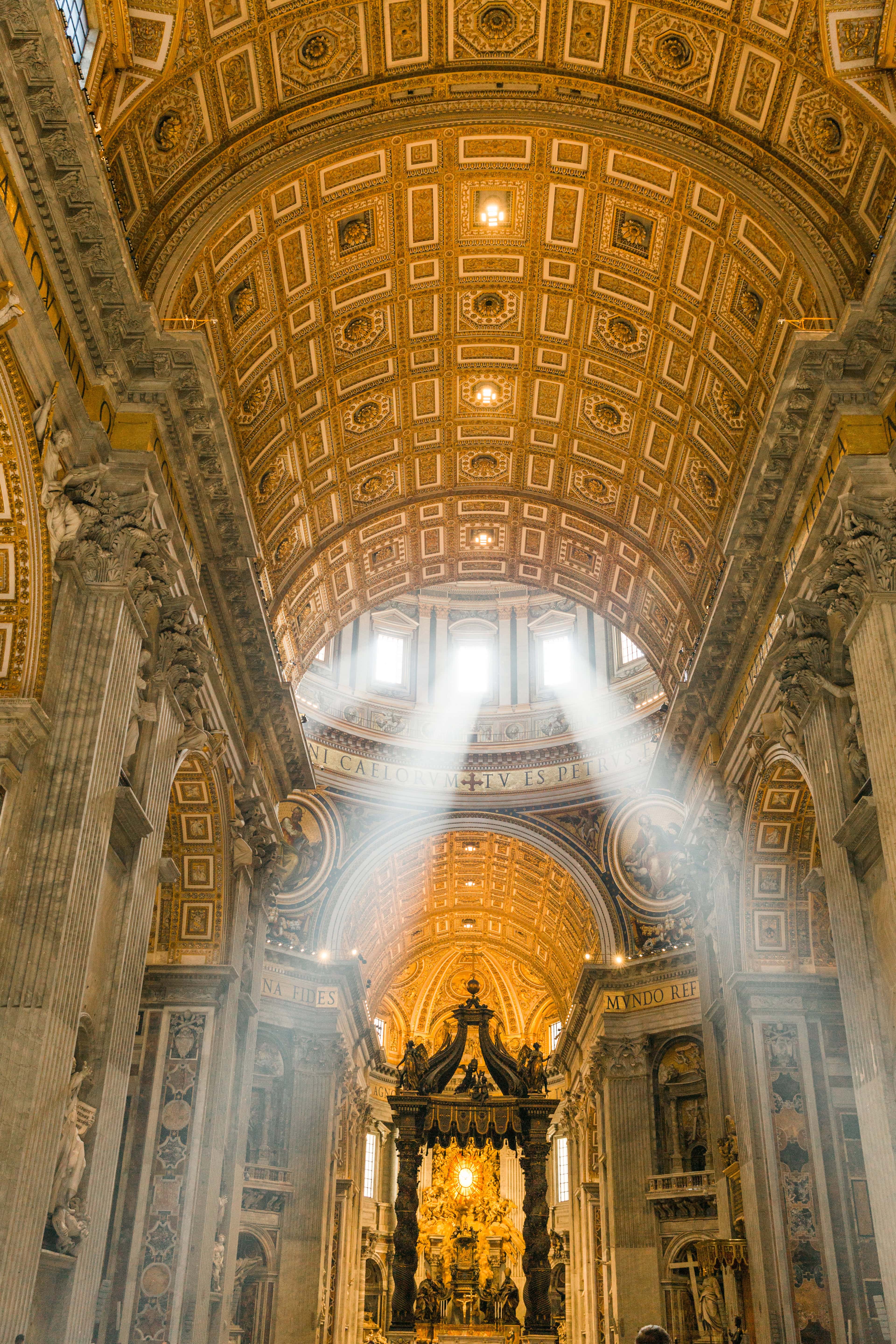 inside the Vatican church with light streaming in