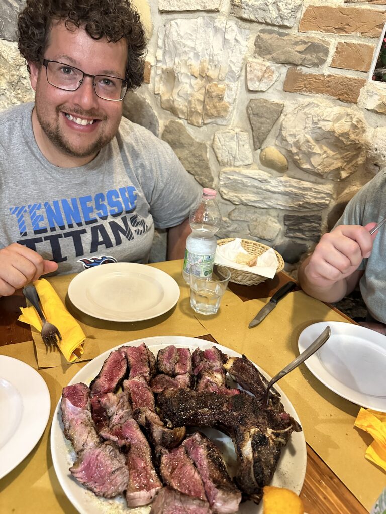 a man with a rare steak